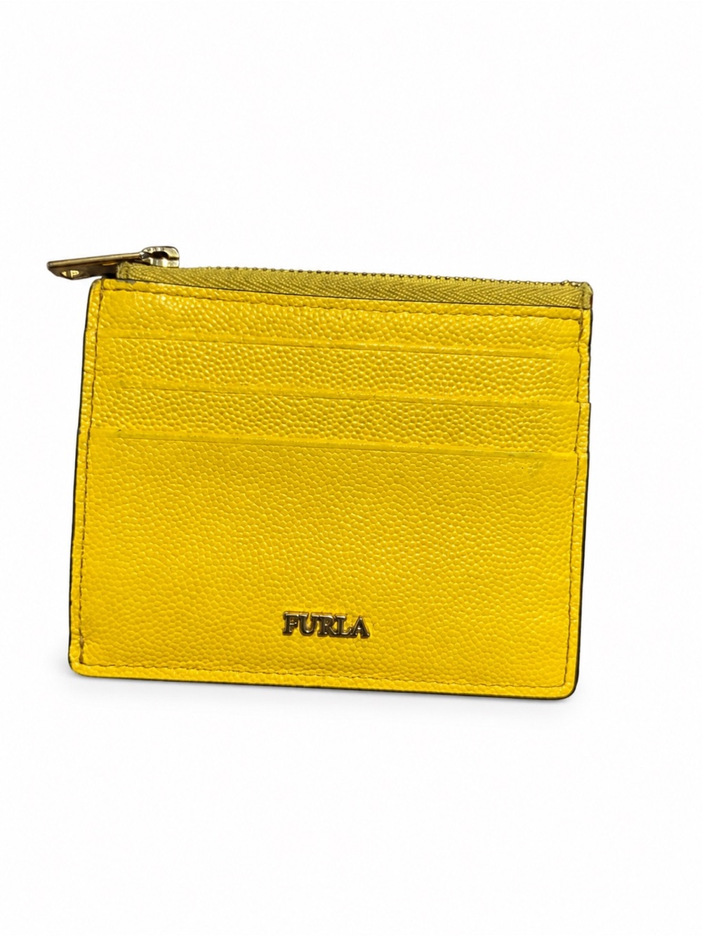 Furla Yellow Leather Zip Card Holder
